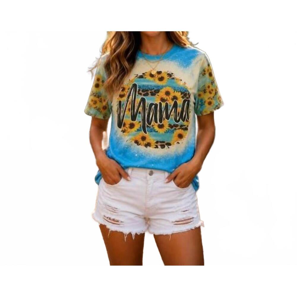 NEW AAPPARELLA sunflower leopard mama bleached tee in blue